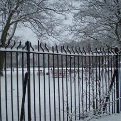 snowy railings